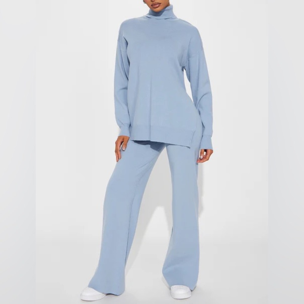 Light Blue Knit Sweater and Pant Set